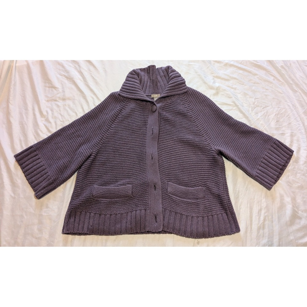 J. Jill Women's Chunky Knit Purple Boxy Cardigan Size Large
